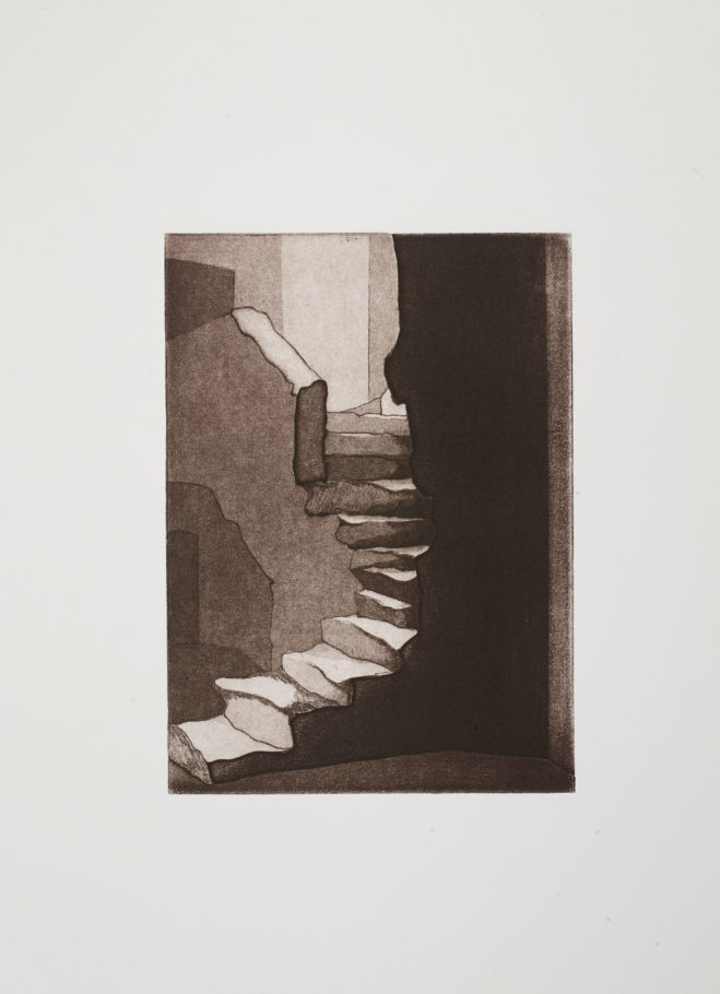 STEPPING UP . IMAGE SIZE 22.5X16.5CM ETCHING . EDITION 30 .  £395 U/F