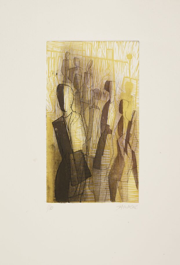 RUSH HOUR . IMAGE SIZE 22X12.5CM ETCHING + LINO . EDITION 10 . £195 U/F