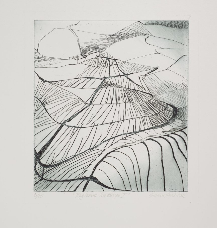 RHYTHMIC LANDSCAPE . IMAGE SIZE 27X24.5CM ETCHING . EDITION 25 . £250 U/F