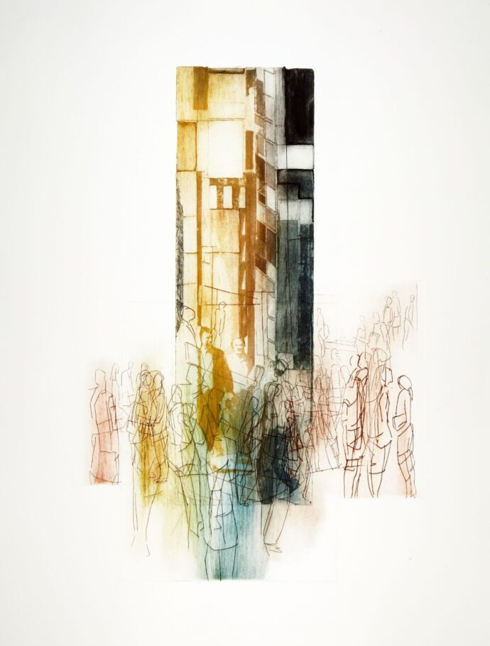FACE IN A CROWD . IMAGE SIZE 57X37CM ETCHING . EDITION 15 .  £600 U/F