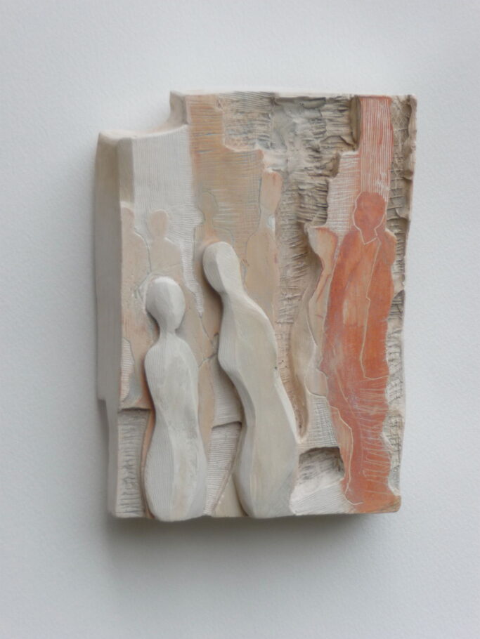 CONVERSATION . IMAGE SIZE 17X12X4CM PLASTER RELIEF .  SOLD .