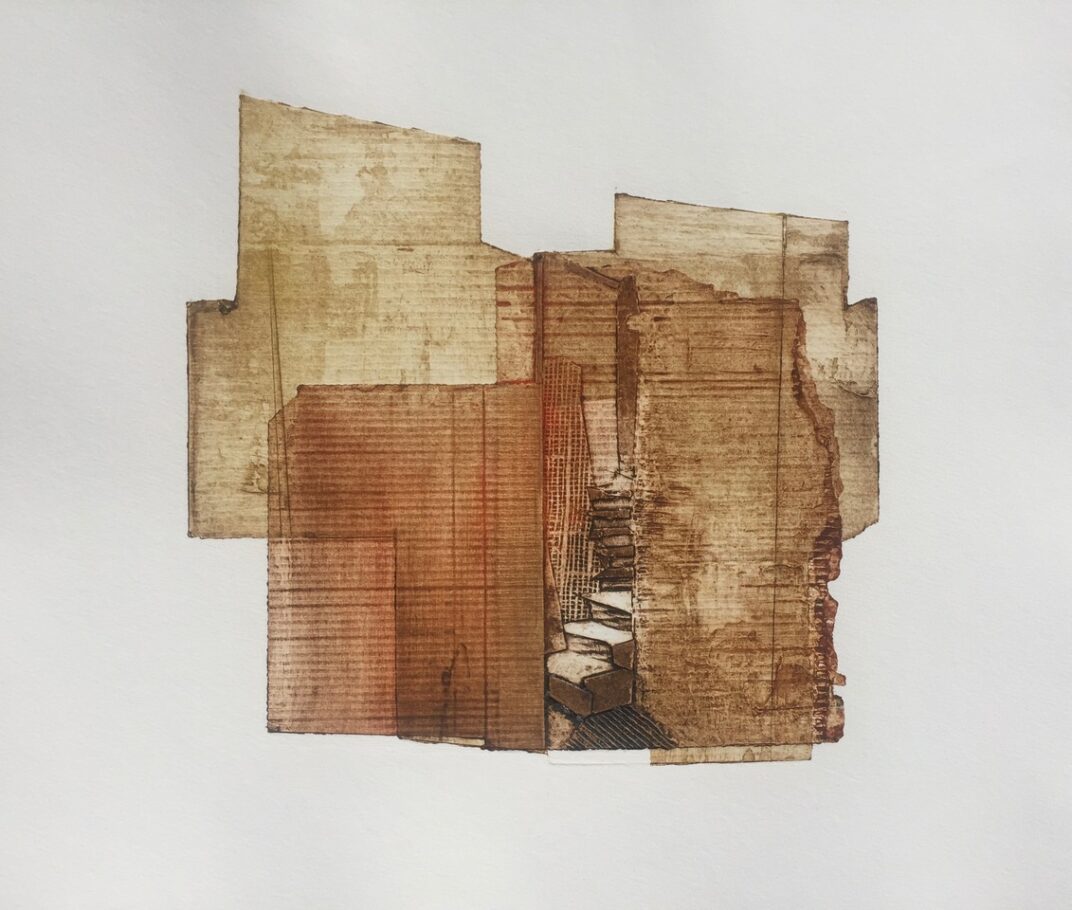 HIDDEN STAIRS.  IMAGE SIZE 30X31CM.  COLLAGRAPH . EDITION 6 . £300 U/F